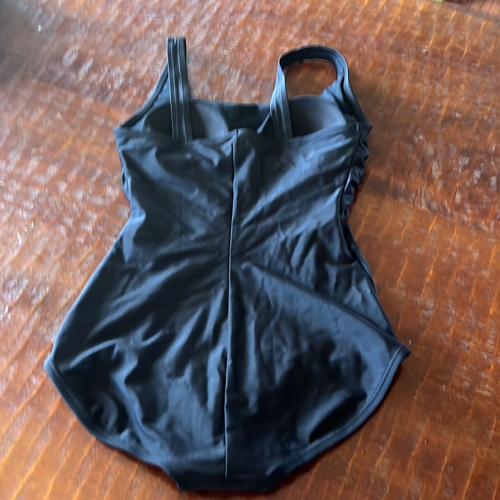 Speedo Solid Black Shirred Conservative One Piece… - image 6